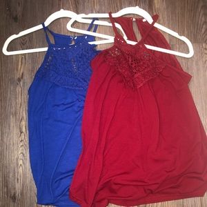 Lot of 2 Lace Detail Tank Tops with Back Keyholes